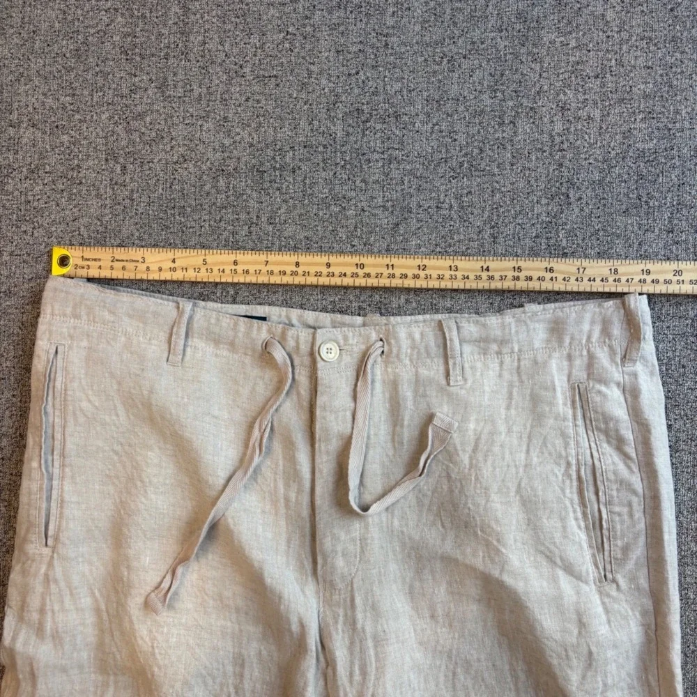 Perry Ellis Pants Mens 36 Beige Linen Drawstring Straight Leg Casual Trousers